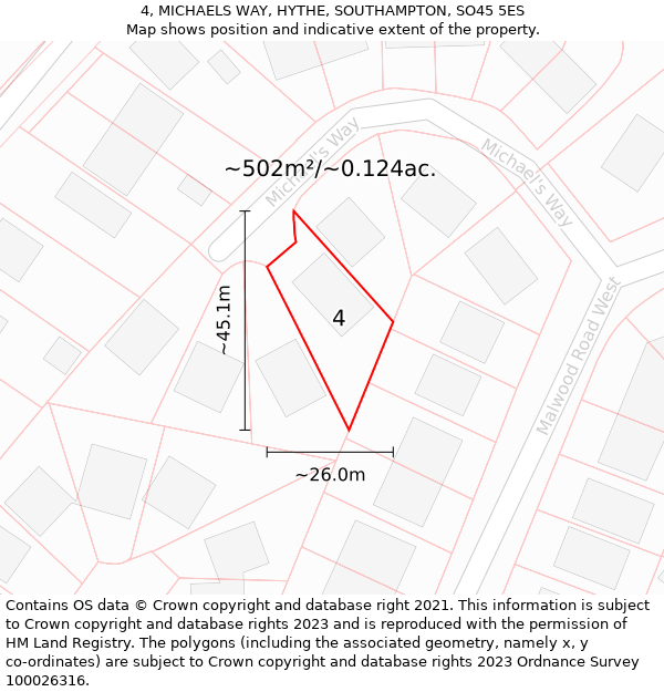 4, MICHAELS WAY, HYTHE, SOUTHAMPTON, SO45 5ES: Plot and title map