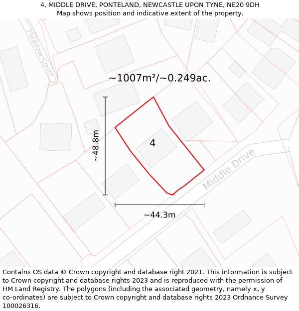 4, MIDDLE DRIVE, PONTELAND, NEWCASTLE UPON TYNE, NE20 9DH: Plot and title map