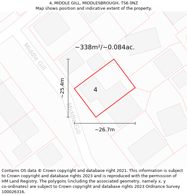 4, MIDDLE GILL, MIDDLESBROUGH, TS6 0NZ: Plot and title map