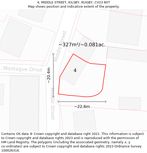 4, MIDDLE STREET, KILSBY, RUGBY, CV23 8XT: Plot and title map