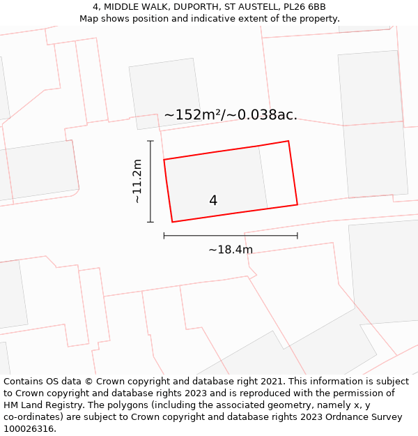 4, MIDDLE WALK, DUPORTH, ST AUSTELL, PL26 6BB: Plot and title map