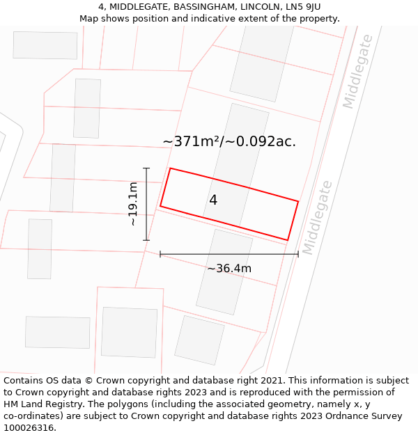 4, MIDDLEGATE, BASSINGHAM, LINCOLN, LN5 9JU: Plot and title map