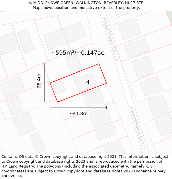 4, MIDDLEHOWE GREEN, WALKINGTON, BEVERLEY, HU17 8TE: Plot and title map