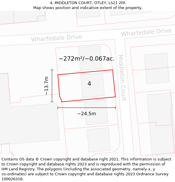 4, MIDDLETON COURT, OTLEY, LS21 2FA: Plot and title map