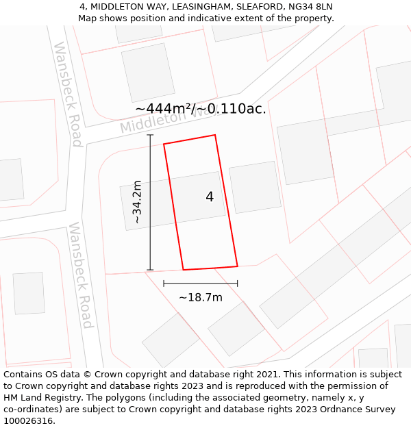 4, MIDDLETON WAY, LEASINGHAM, SLEAFORD, NG34 8LN: Plot and title map