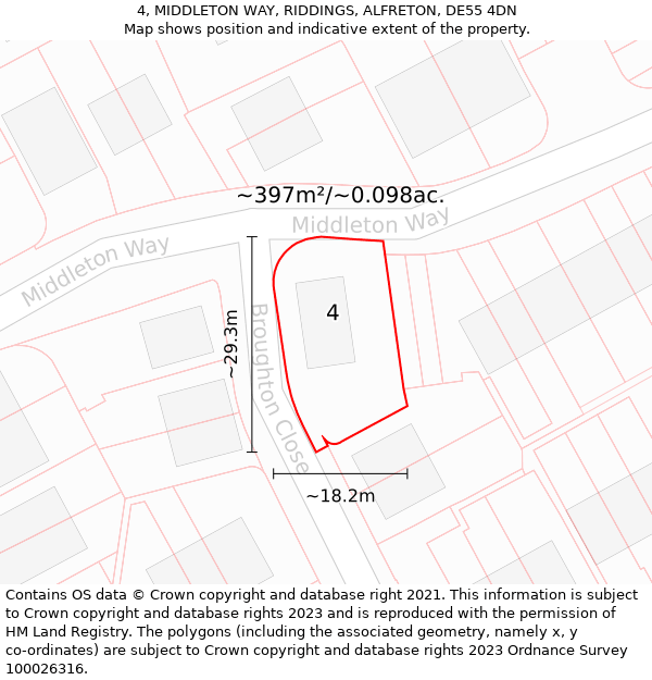 4, MIDDLETON WAY, RIDDINGS, ALFRETON, DE55 4DN: Plot and title map