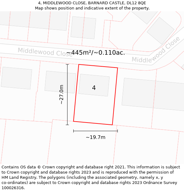 4, MIDDLEWOOD CLOSE, BARNARD CASTLE, DL12 8QE: Plot and title map