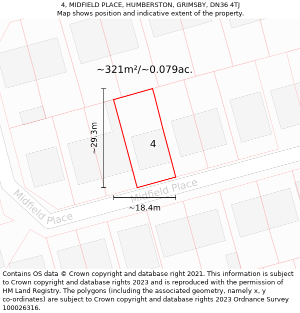 4, MIDFIELD PLACE, HUMBERSTON, GRIMSBY, DN36 4TJ: Plot and title map