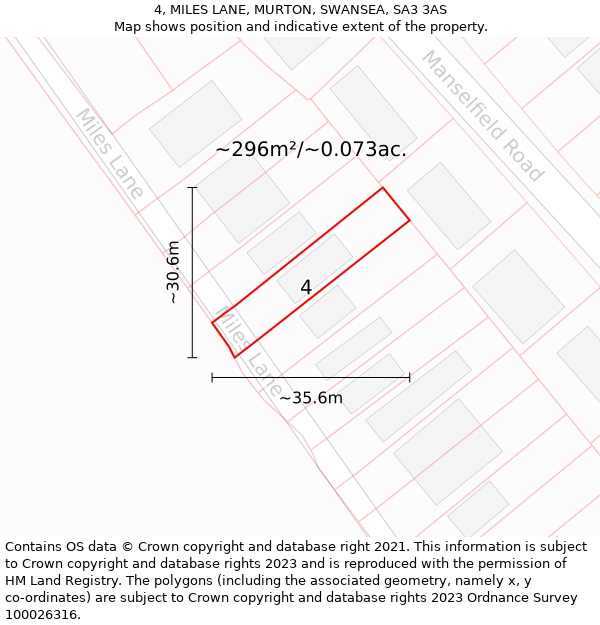 4, MILES LANE, MURTON, SWANSEA, SA3 3AS: Plot and title map