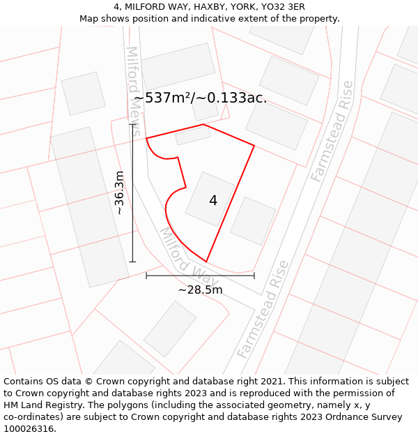 4, MILFORD WAY, HAXBY, YORK, YO32 3ER: Plot and title map