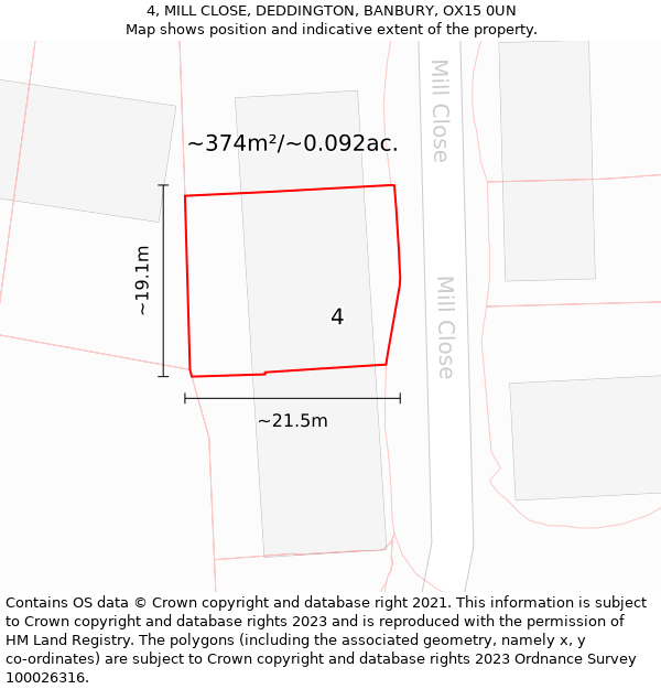 4, MILL CLOSE, DEDDINGTON, BANBURY, OX15 0UN: Plot and title map