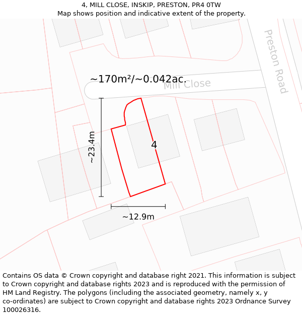 4, MILL CLOSE, INSKIP, PRESTON, PR4 0TW: Plot and title map