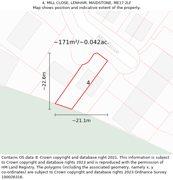 4, MILL CLOSE, LENHAM, MAIDSTONE, ME17 2LF: Plot and title map