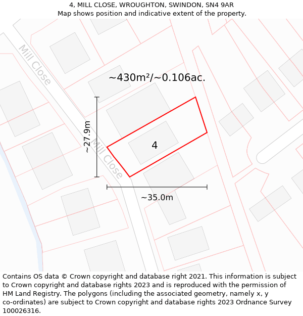 4, MILL CLOSE, WROUGHTON, SWINDON, SN4 9AR: Plot and title map