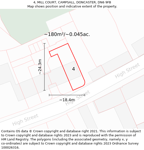 4, MILL COURT, CAMPSALL, DONCASTER, DN6 9FB: Plot and title map