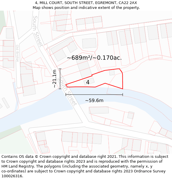 4, MILL COURT, SOUTH STREET, EGREMONT, CA22 2AX: Plot and title map