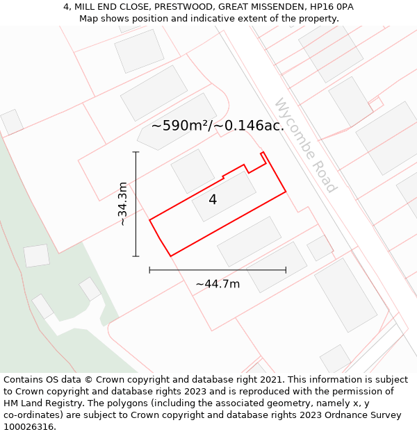 4, MILL END CLOSE, PRESTWOOD, GREAT MISSENDEN, HP16 0PA: Plot and title map