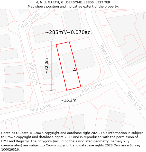 4, MILL GARTH, GILDERSOME, LEEDS, LS27 7ER: Plot and title map