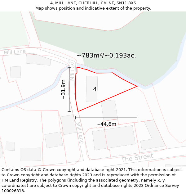 4, MILL LANE, CHERHILL, CALNE, SN11 8XS: Plot and title map