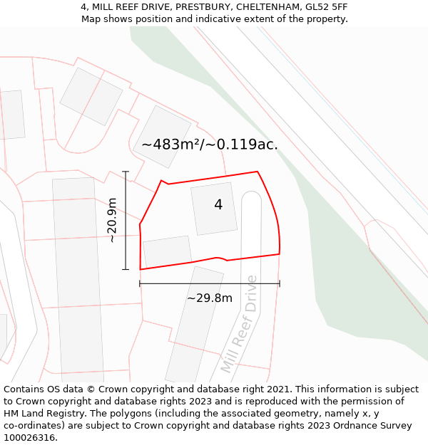 4, MILL REEF DRIVE, PRESTBURY, CHELTENHAM, GL52 5FF: Plot and title map