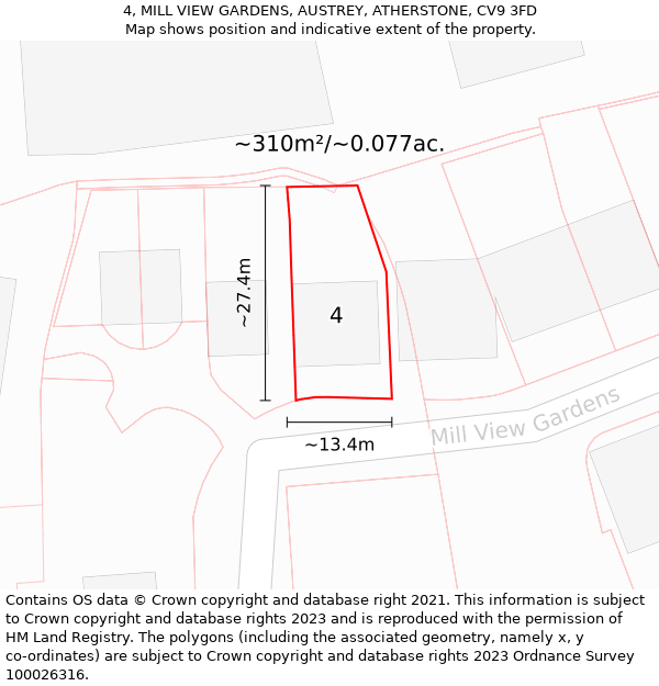 4, MILL VIEW GARDENS, AUSTREY, ATHERSTONE, CV9 3FD: Plot and title map