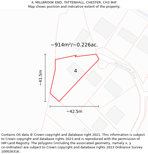 4, MILLBROOK END, TATTENHALL, CHESTER, CH3 9HF: Plot and title map