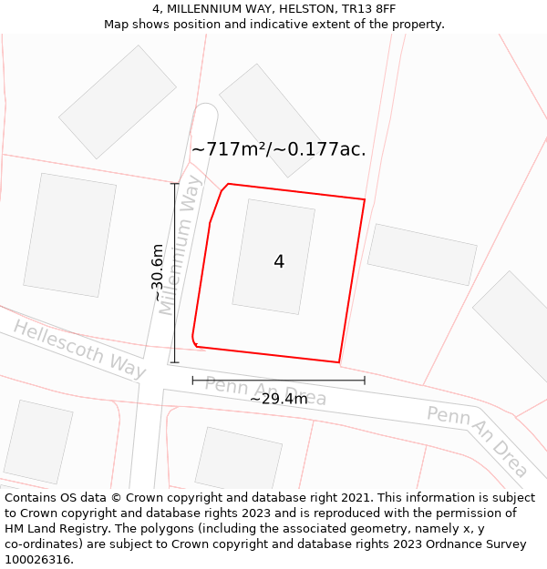 4, MILLENNIUM WAY, HELSTON, TR13 8FF: Plot and title map