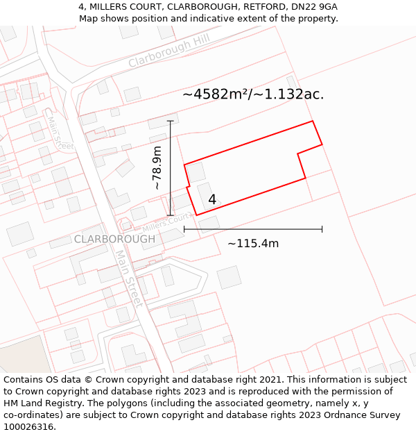 4, MILLERS COURT, CLARBOROUGH, RETFORD, DN22 9GA: Plot and title map