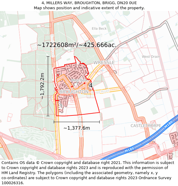 4, MILLERS WAY, BROUGHTON, BRIGG, DN20 0UE: Plot and title map