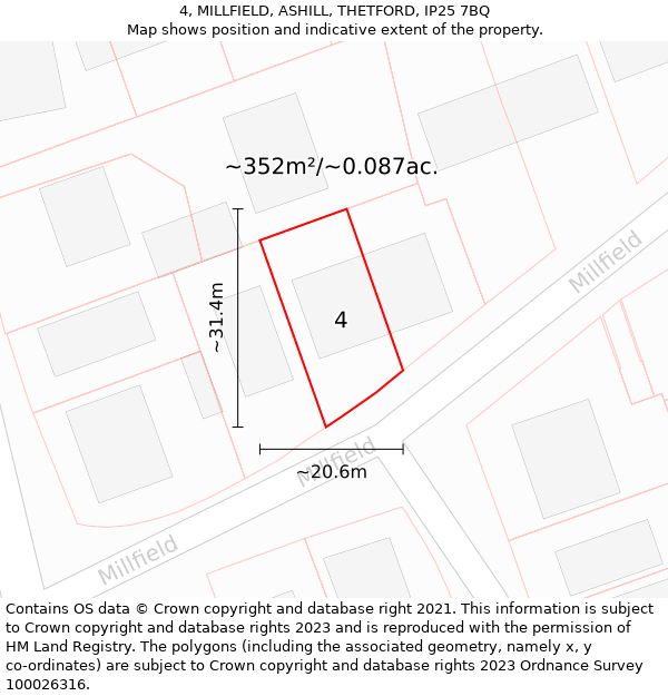 4, MILLFIELD, ASHILL, THETFORD, IP25 7BQ: Plot and title map