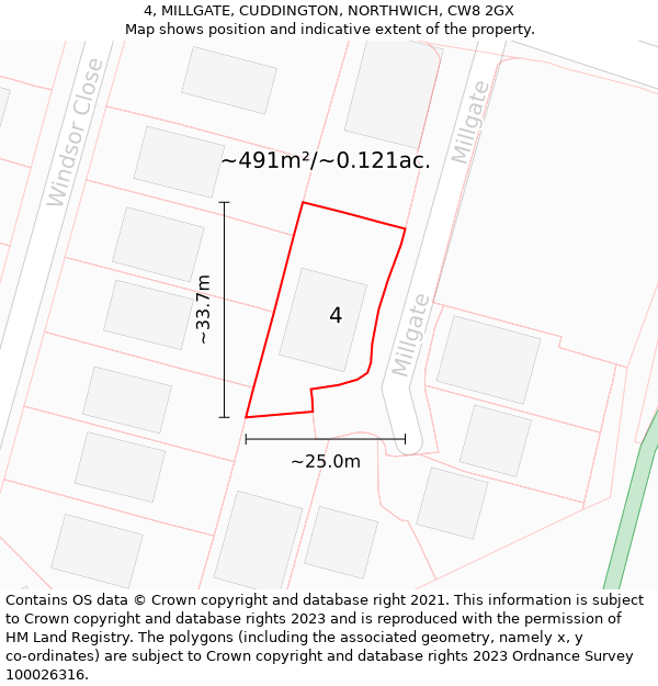 4, MILLGATE, CUDDINGTON, NORTHWICH, CW8 2GX: Plot and title map