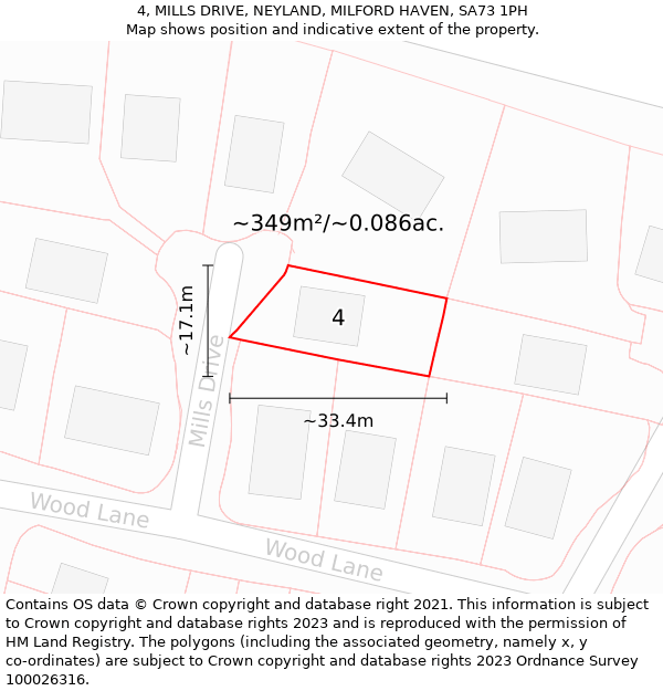 4, MILLS DRIVE, NEYLAND, MILFORD HAVEN, SA73 1PH: Plot and title map