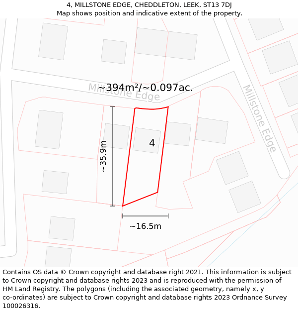 4, MILLSTONE EDGE, CHEDDLETON, LEEK, ST13 7DJ: Plot and title map