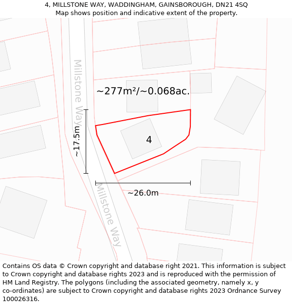 4, MILLSTONE WAY, WADDINGHAM, GAINSBOROUGH, DN21 4SQ: Plot and title map