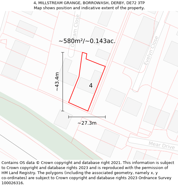 4, MILLSTREAM GRANGE, BORROWASH, DERBY, DE72 3TP: Plot and title map