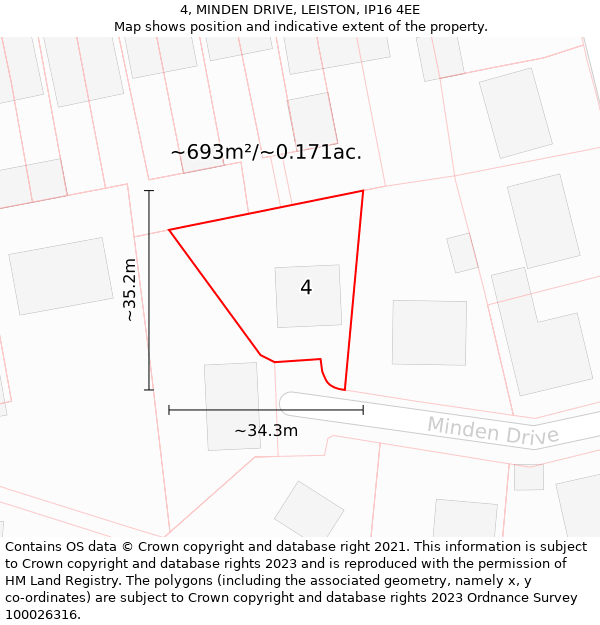 4, MINDEN DRIVE, LEISTON, IP16 4EE: Plot and title map