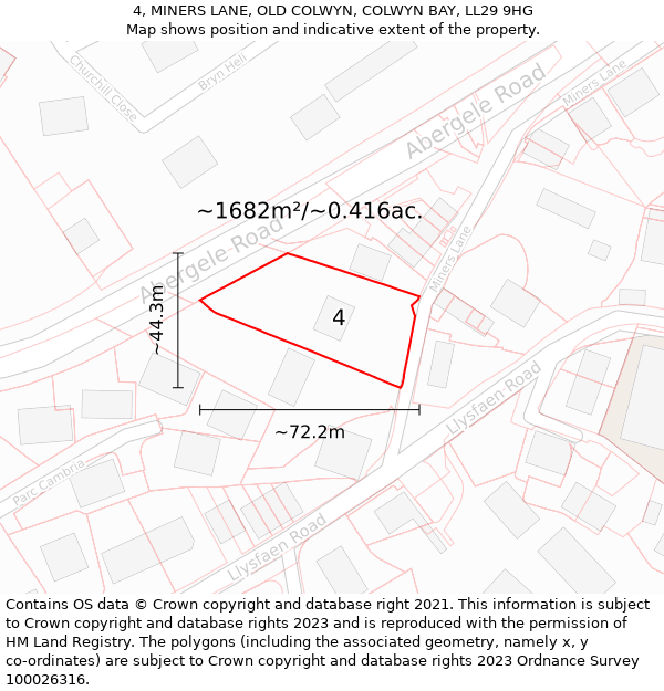 4, MINERS LANE, OLD COLWYN, COLWYN BAY, LL29 9HG: Plot and title map