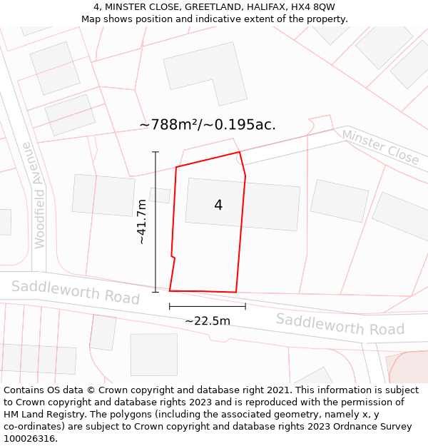 4, MINSTER CLOSE, GREETLAND, HALIFAX, HX4 8QW: Plot and title map