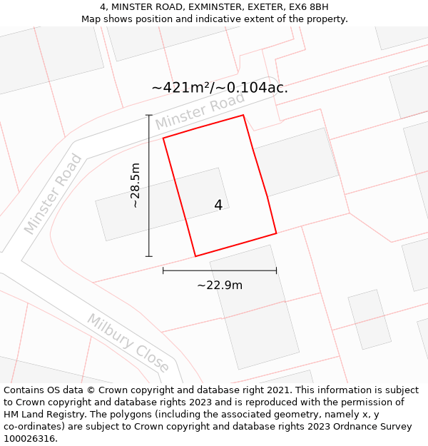 4, MINSTER ROAD, EXMINSTER, EXETER, EX6 8BH: Plot and title map