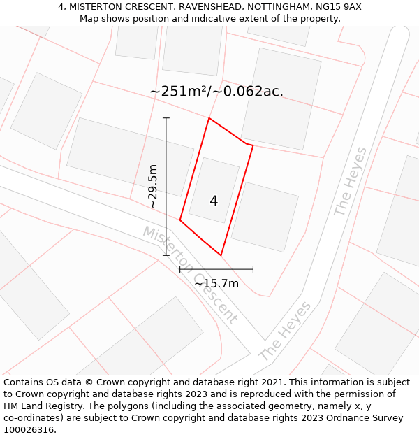 4, MISTERTON CRESCENT, RAVENSHEAD, NOTTINGHAM, NG15 9AX: Plot and title map