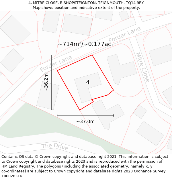 4, MITRE CLOSE, BISHOPSTEIGNTON, TEIGNMOUTH, TQ14 9RY: Plot and title map