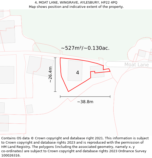 4, MOAT LANE, WINGRAVE, AYLESBURY, HP22 4PQ: Plot and title map