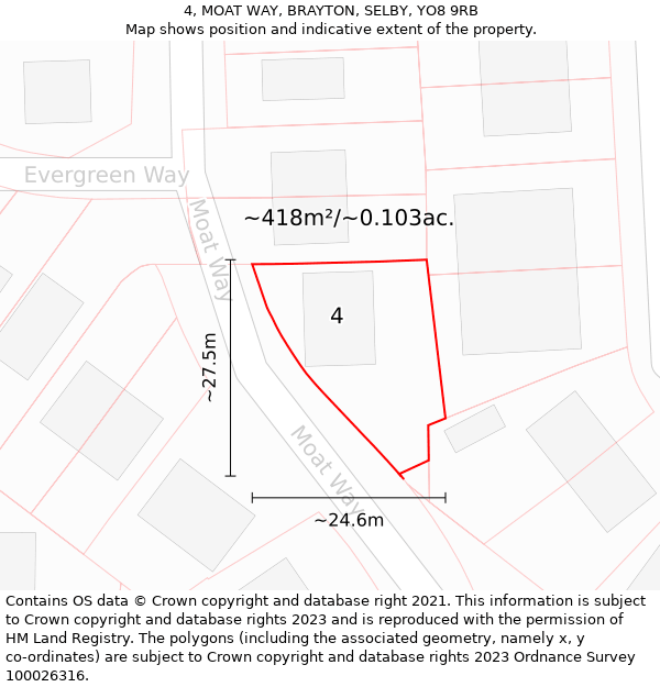 4, MOAT WAY, BRAYTON, SELBY, YO8 9RB: Plot and title map