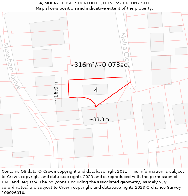 4, MOIRA CLOSE, STAINFORTH, DONCASTER, DN7 5TR: Plot and title map