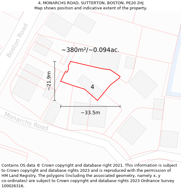 4, MONARCHS ROAD, SUTTERTON, BOSTON, PE20 2HJ: Plot and title map