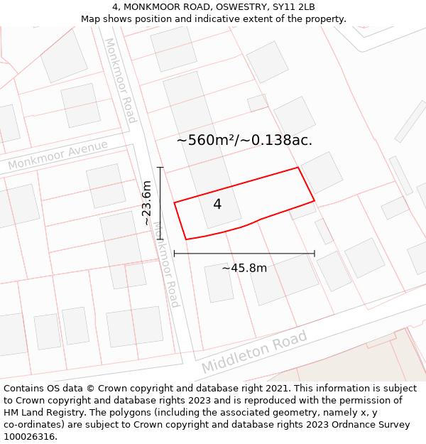 4, MONKMOOR ROAD, OSWESTRY, SY11 2LB: Plot and title map