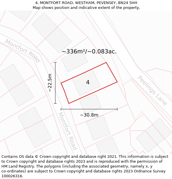 4, MONTFORT ROAD, WESTHAM, PEVENSEY, BN24 5HH: Plot and title map