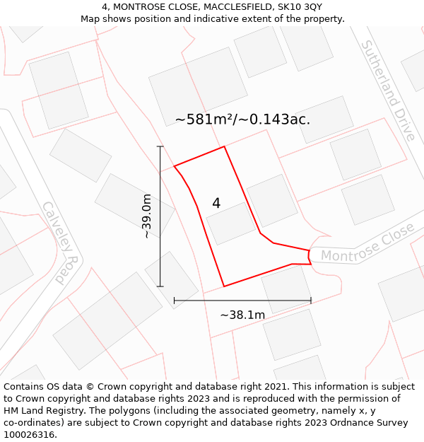 4, MONTROSE CLOSE, MACCLESFIELD, SK10 3QY: Plot and title map