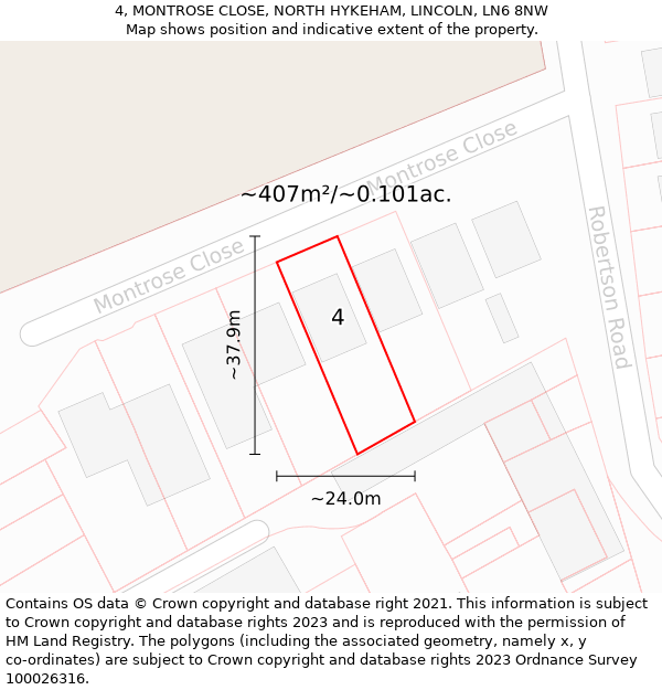 4, MONTROSE CLOSE, NORTH HYKEHAM, LINCOLN, LN6 8NW: Plot and title map