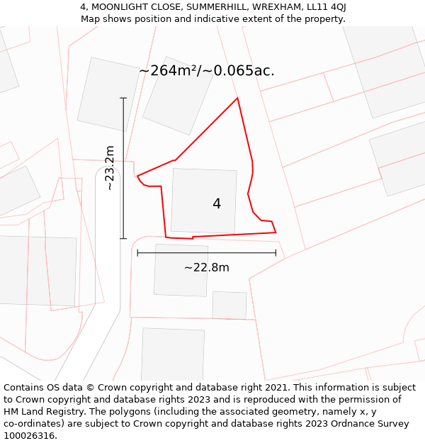 4, MOONLIGHT CLOSE, SUMMERHILL, WREXHAM, LL11 4QJ: Plot and title map